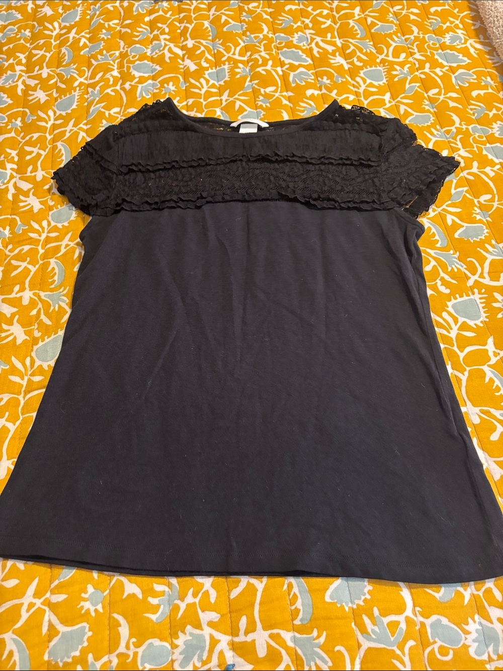 H&M Black Cap Sleeve Lace Top T Shirt From Fitting